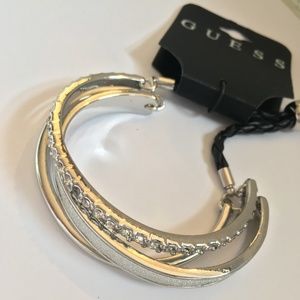 GUESS Bangle Bracelet w/ Black Leather Cord